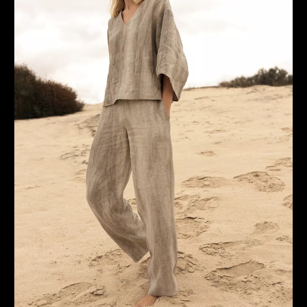 Zara 100% LINEN TIE-DYE BALLOON PANTS ZW collection premium